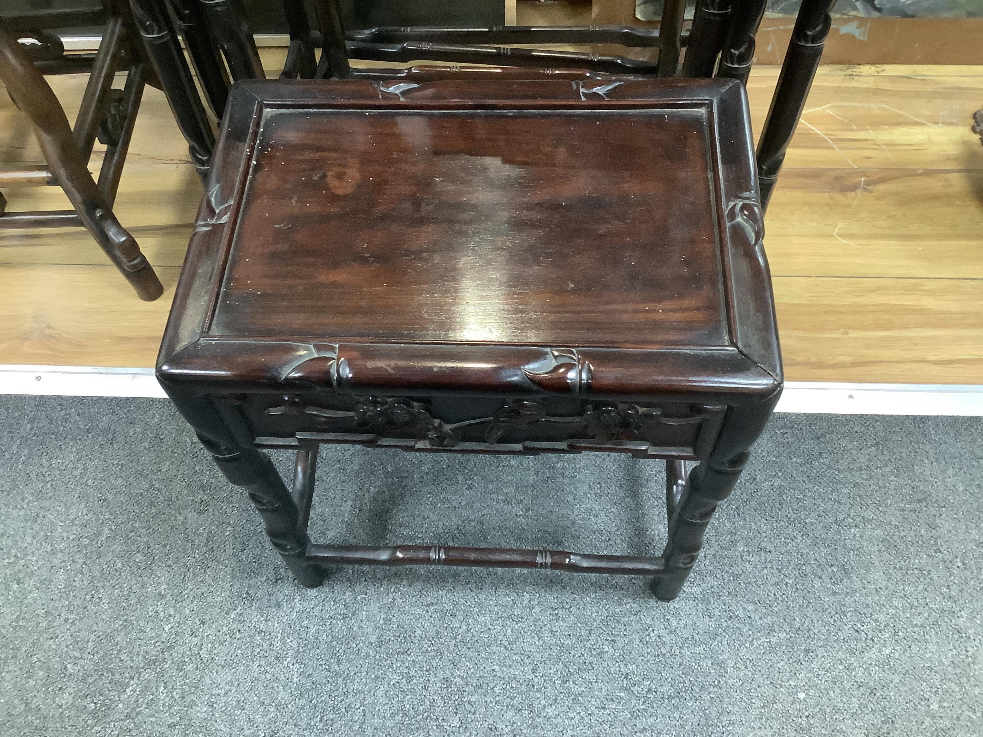 A quartetto of Chinese rectangular hardwood tea tables, width 50cm, depth 36cm, height 72cm. Condition - good